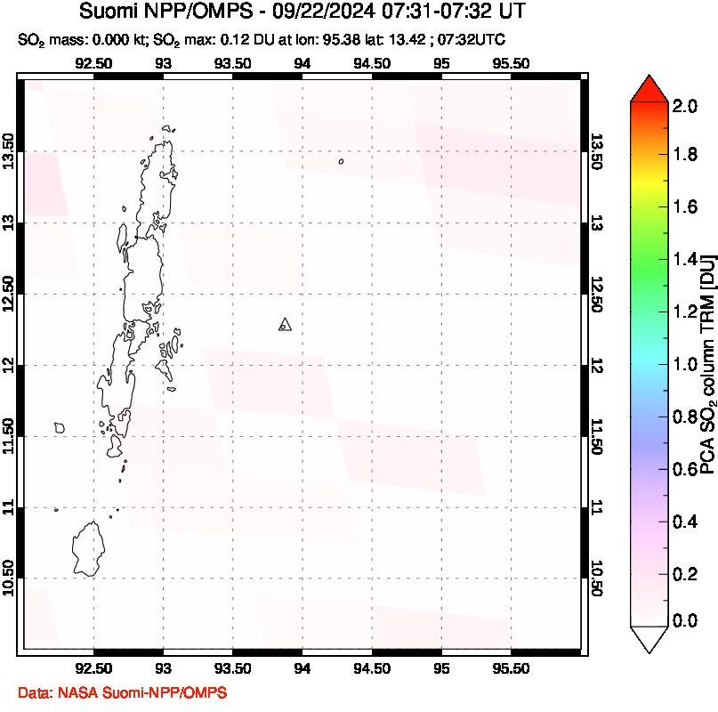 A sulfur dioxide image over Andaman Islands, Indian Ocean on Sep 22, 2024.