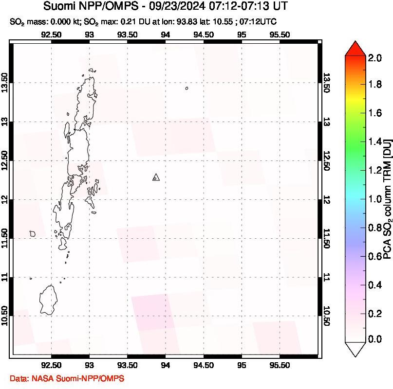 A sulfur dioxide image over Andaman Islands, Indian Ocean on Sep 23, 2024.