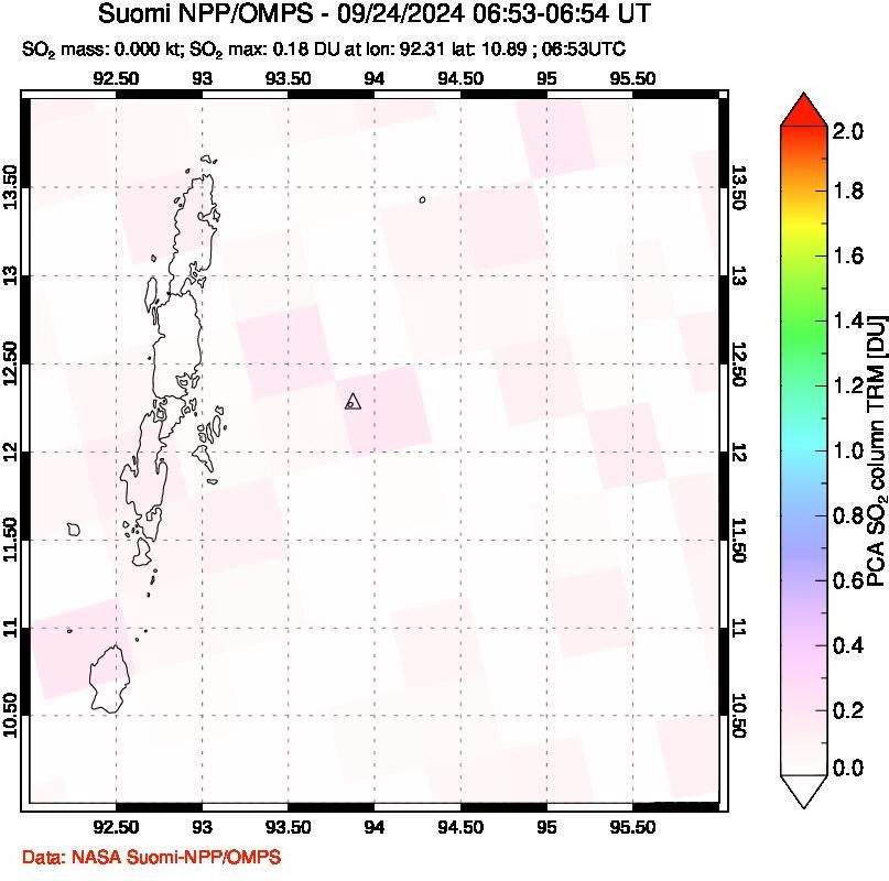 A sulfur dioxide image over Andaman Islands, Indian Ocean on Sep 24, 2024.