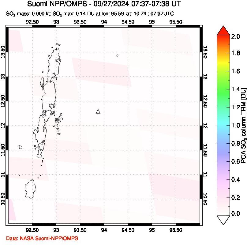 A sulfur dioxide image over Andaman Islands, Indian Ocean on Sep 27, 2024.