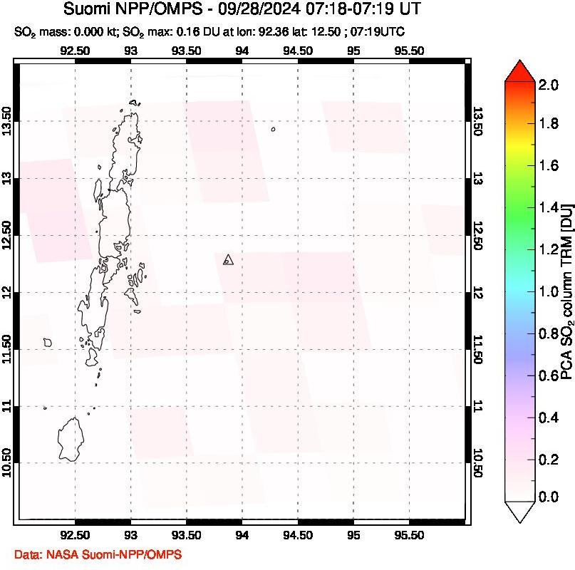 A sulfur dioxide image over Andaman Islands, Indian Ocean on Sep 28, 2024.