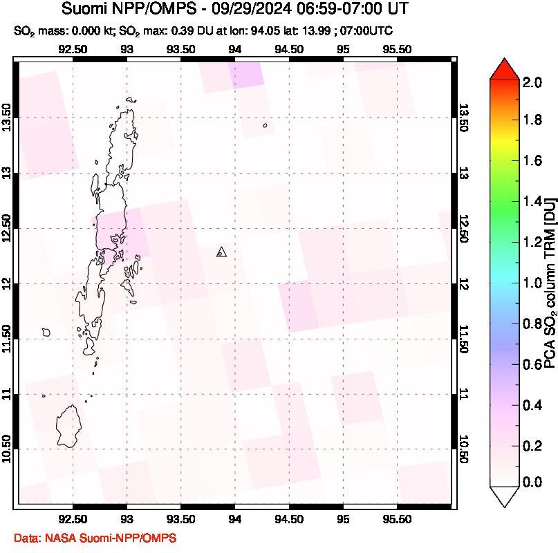 A sulfur dioxide image over Andaman Islands, Indian Ocean on Sep 29, 2024.