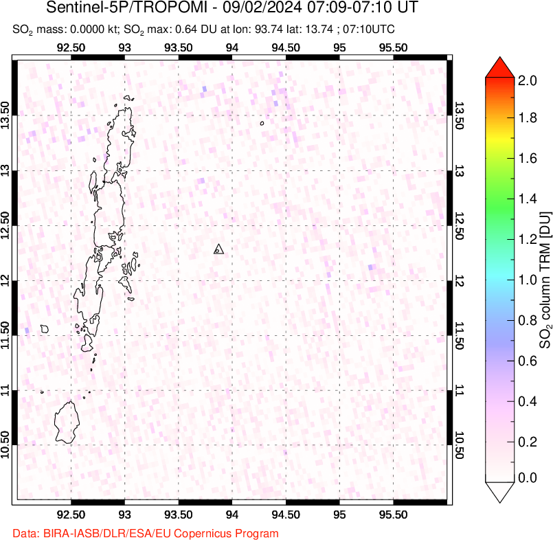 A sulfur dioxide image over Andaman Islands, Indian Ocean on Sep 02, 2024.