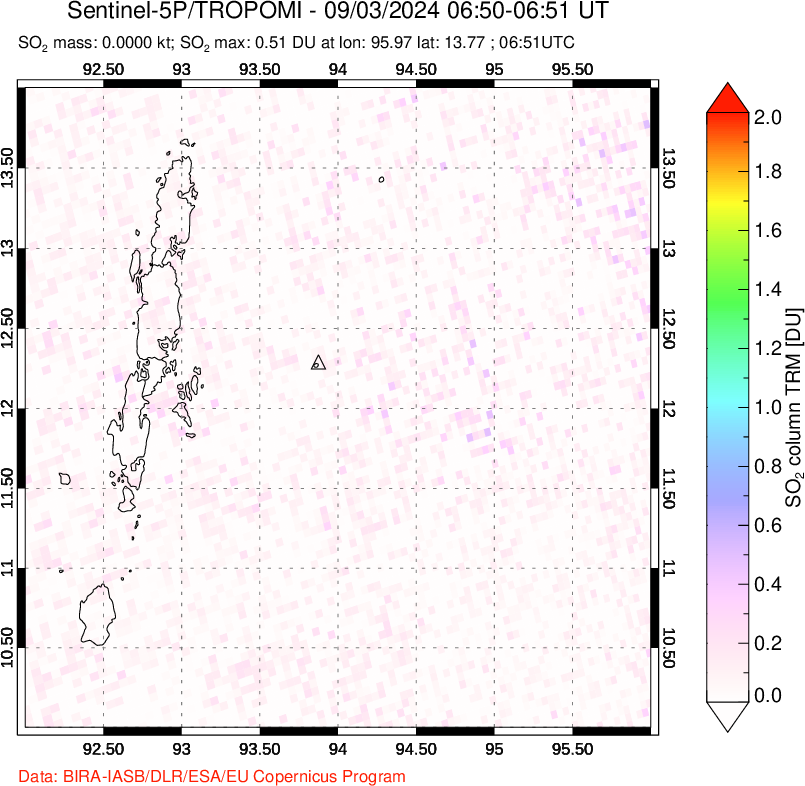 A sulfur dioxide image over Andaman Islands, Indian Ocean on Sep 03, 2024.