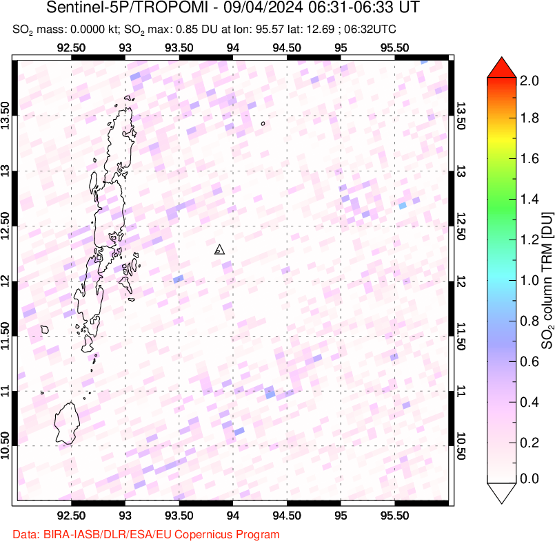 A sulfur dioxide image over Andaman Islands, Indian Ocean on Sep 04, 2024.