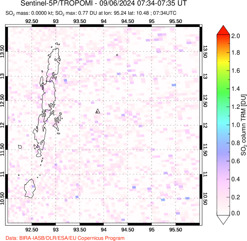 A sulfur dioxide image over Andaman Islands, Indian Ocean on Sep 06, 2024.