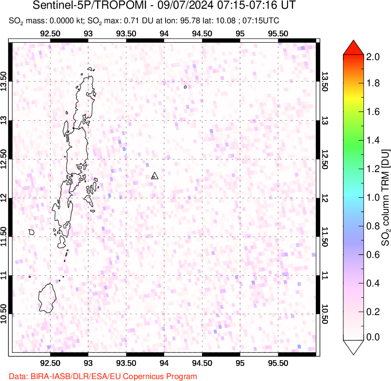 A sulfur dioxide image over Andaman Islands, Indian Ocean on Sep 07, 2024.