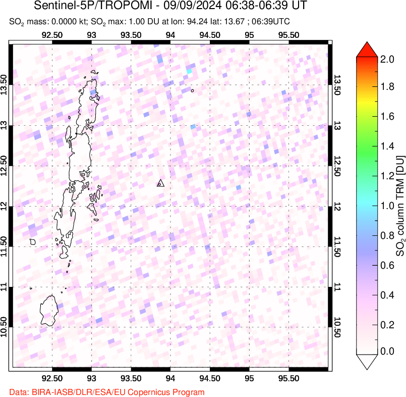 A sulfur dioxide image over Andaman Islands, Indian Ocean on Sep 09, 2024.