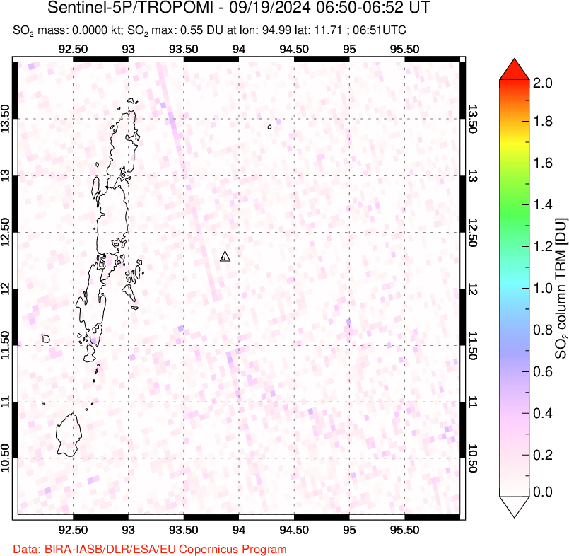 A sulfur dioxide image over Andaman Islands, Indian Ocean on Sep 19, 2024.