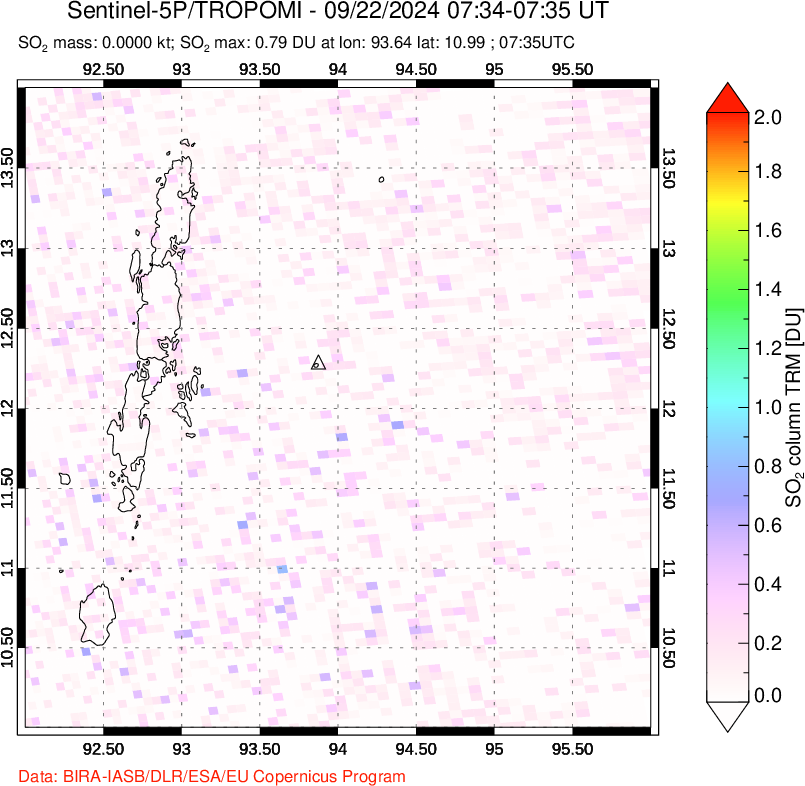 A sulfur dioxide image over Andaman Islands, Indian Ocean on Sep 22, 2024.