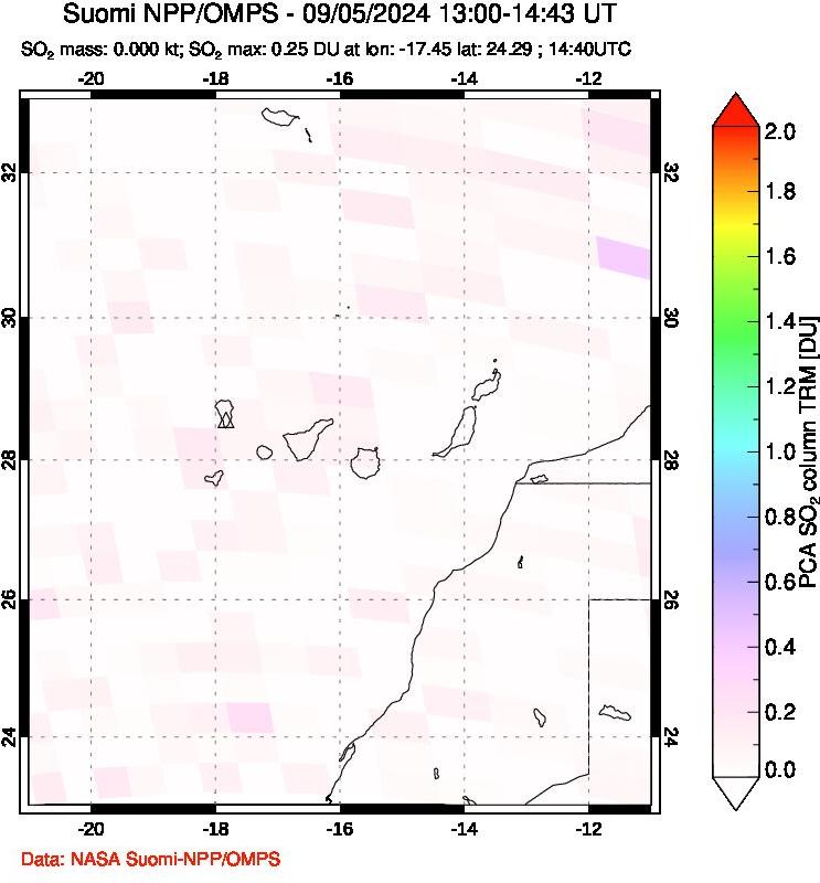 A sulfur dioxide image over Canary Islands on Sep 05, 2024.