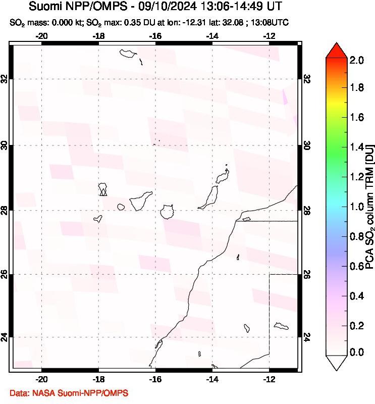 A sulfur dioxide image over Canary Islands on Sep 10, 2024.