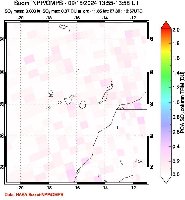 A sulfur dioxide image over Canary Islands on Sep 18, 2024.