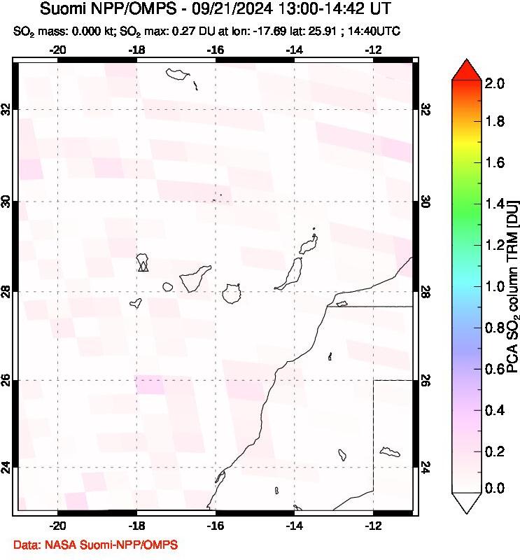 A sulfur dioxide image over Canary Islands on Sep 21, 2024.