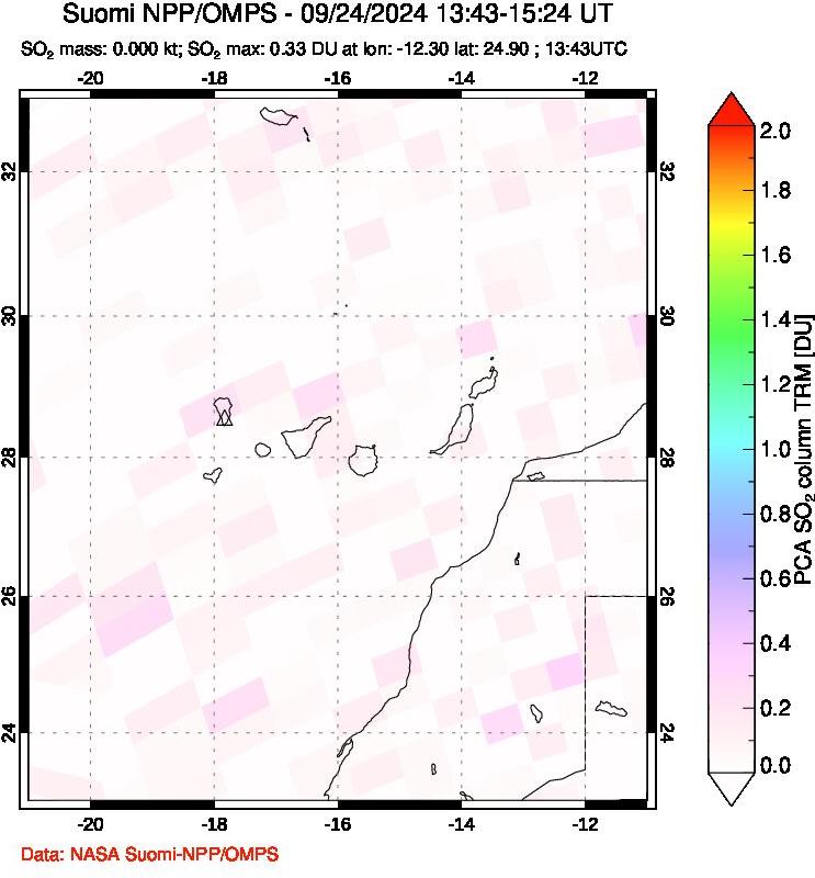 A sulfur dioxide image over Canary Islands on Sep 24, 2024.