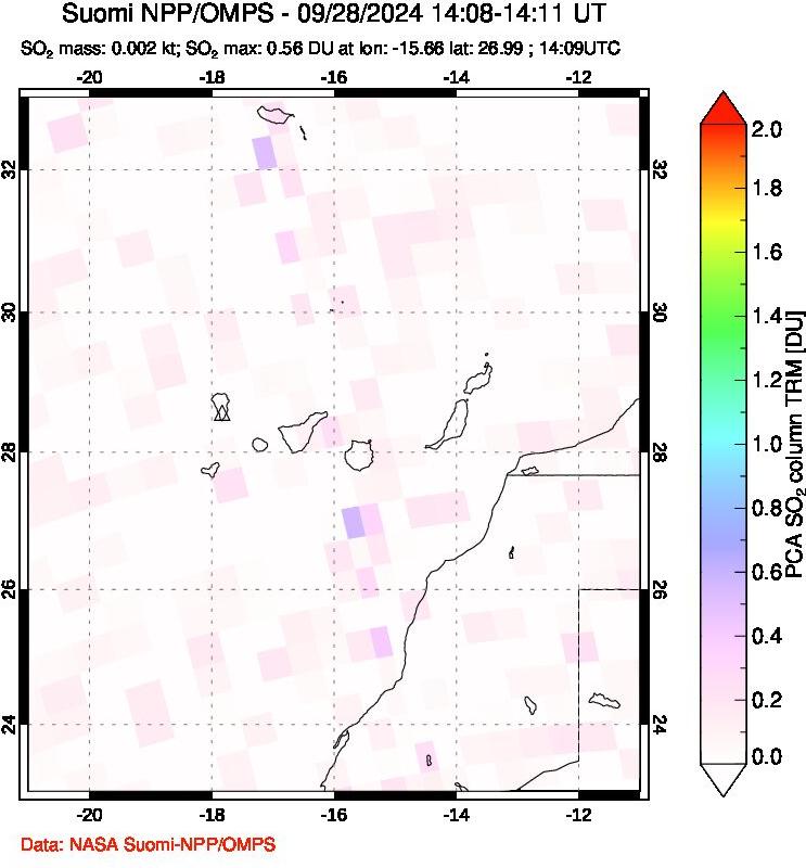 A sulfur dioxide image over Canary Islands on Sep 28, 2024.