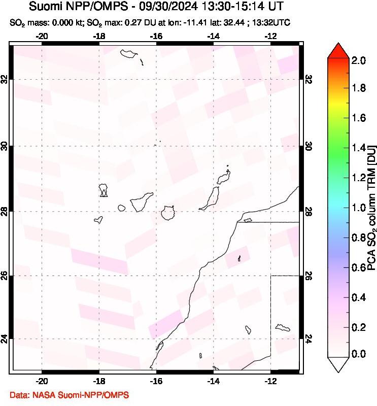 A sulfur dioxide image over Canary Islands on Sep 30, 2024.