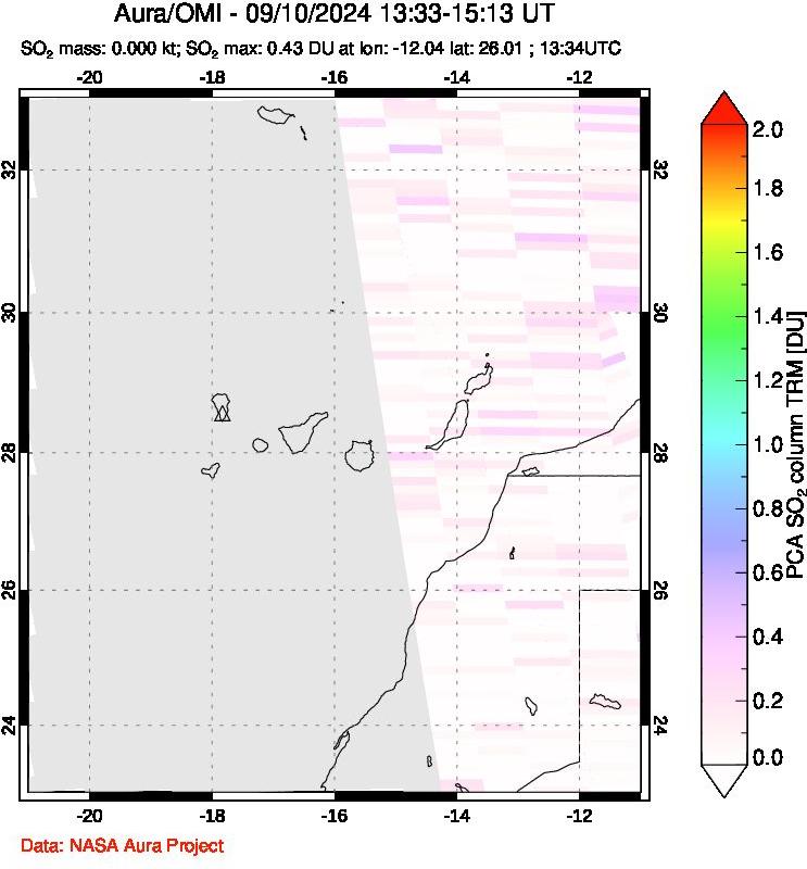 A sulfur dioxide image over Canary Islands on Sep 10, 2024.