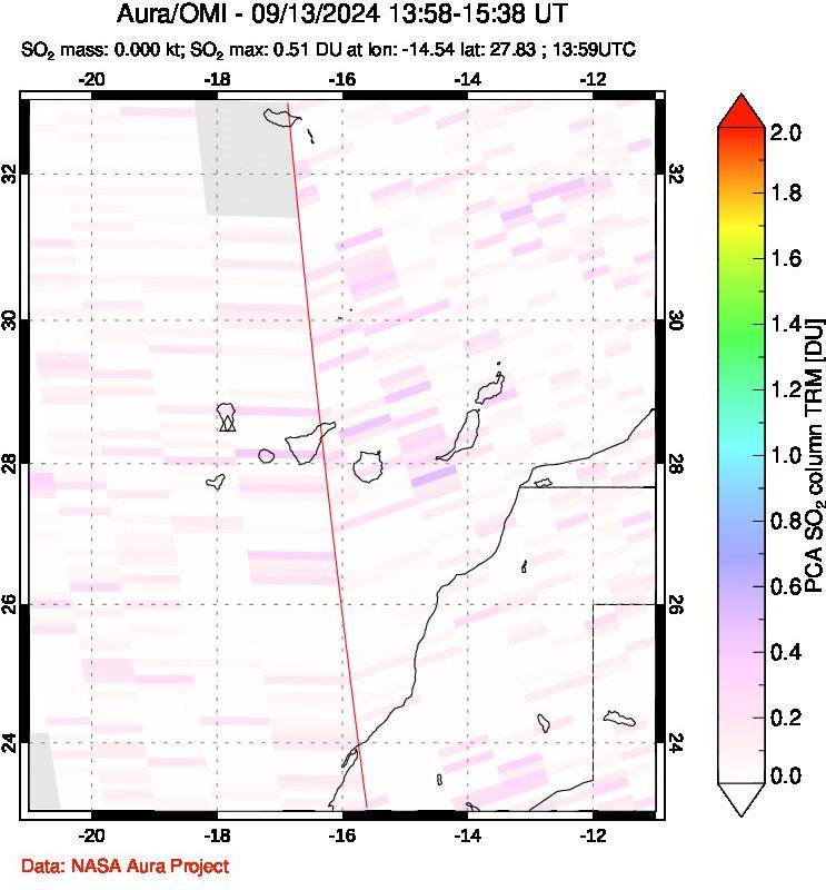 A sulfur dioxide image over Canary Islands on Sep 13, 2024.