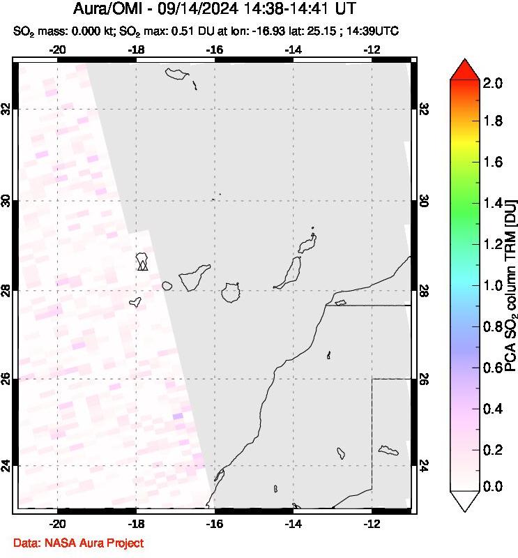 A sulfur dioxide image over Canary Islands on Sep 14, 2024.