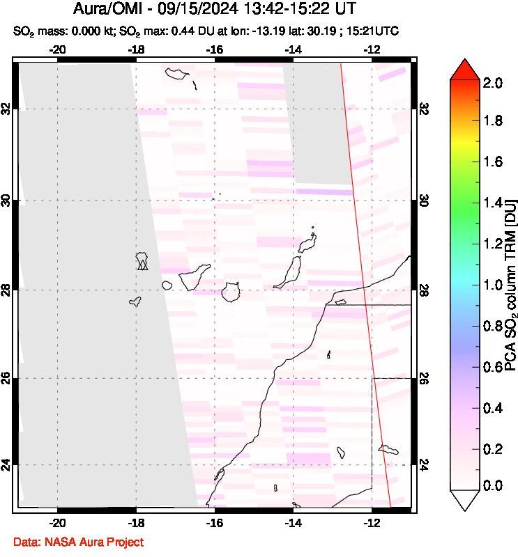 A sulfur dioxide image over Canary Islands on Sep 15, 2024.