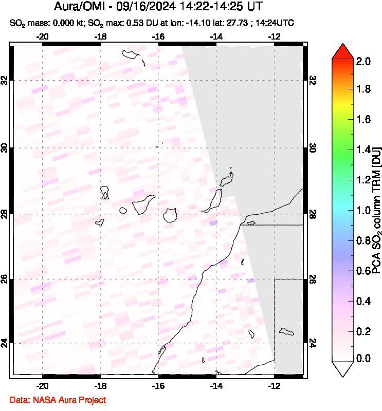 A sulfur dioxide image over Canary Islands on Sep 16, 2024.