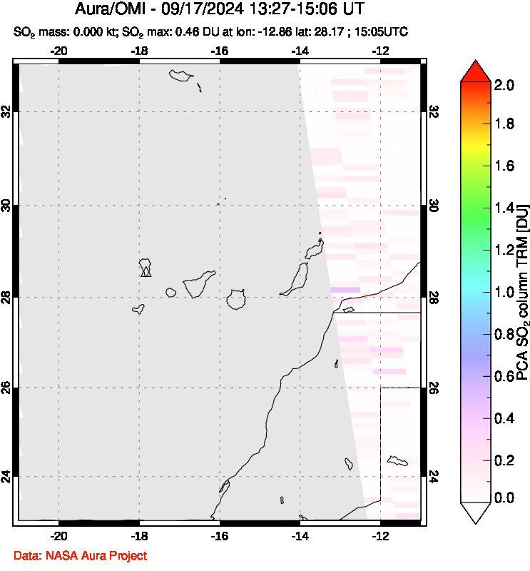 A sulfur dioxide image over Canary Islands on Sep 17, 2024.