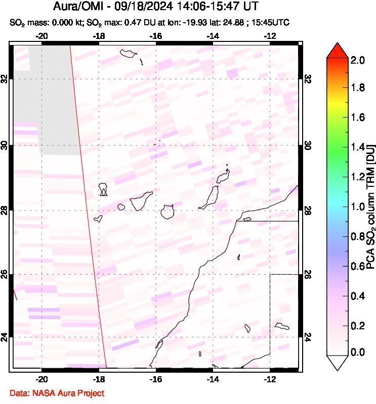 A sulfur dioxide image over Canary Islands on Sep 18, 2024.