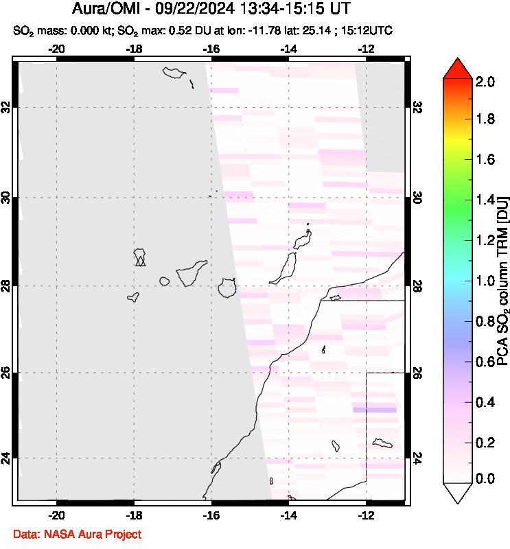 A sulfur dioxide image over Canary Islands on Sep 22, 2024.