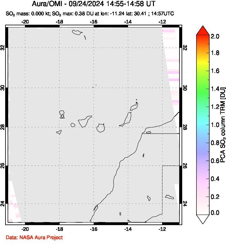 A sulfur dioxide image over Canary Islands on Sep 24, 2024.