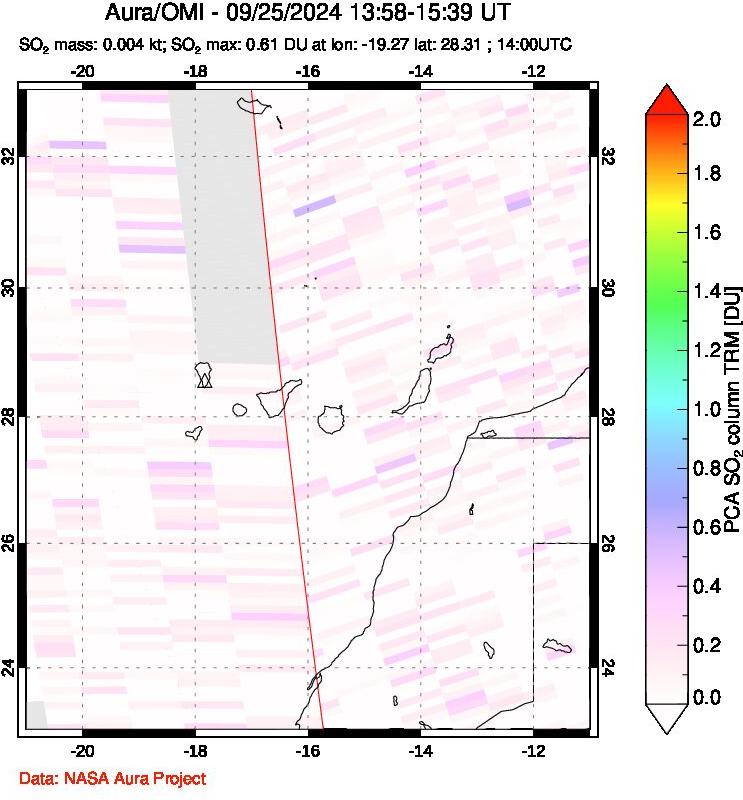 A sulfur dioxide image over Canary Islands on Sep 25, 2024.