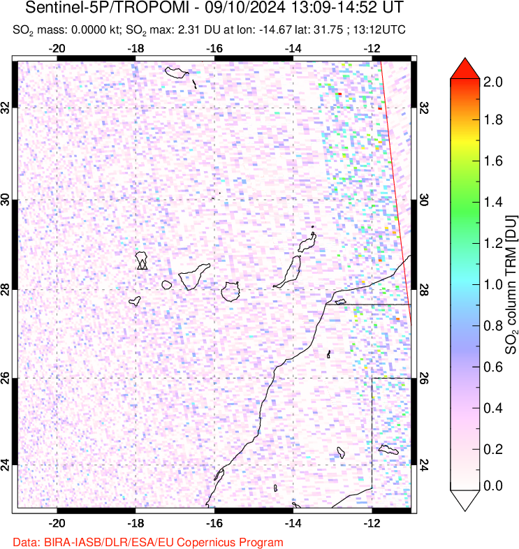 A sulfur dioxide image over Canary Islands on Sep 10, 2024.