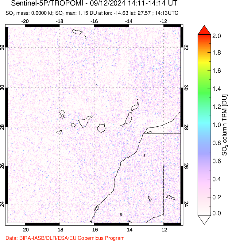 A sulfur dioxide image over Canary Islands on Sep 12, 2024.