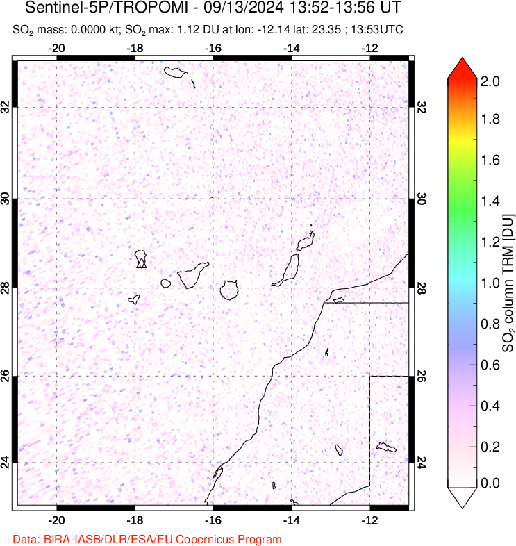 A sulfur dioxide image over Canary Islands on Sep 13, 2024.