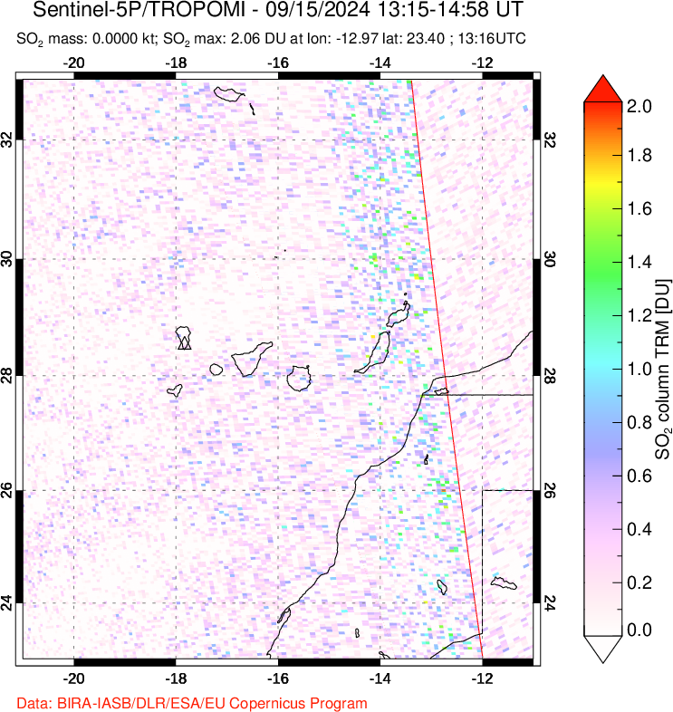 A sulfur dioxide image over Canary Islands on Sep 15, 2024.