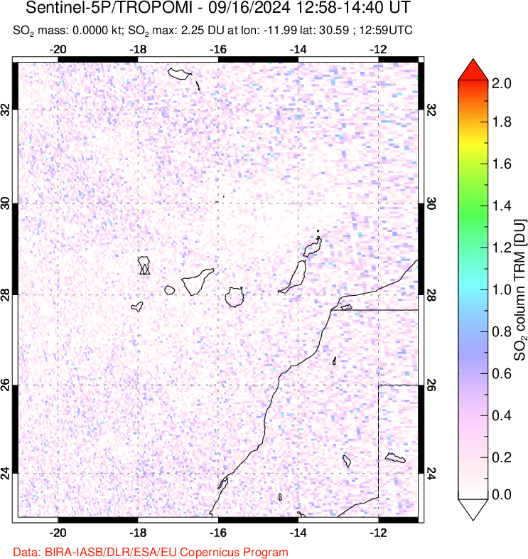 A sulfur dioxide image over Canary Islands on Sep 16, 2024.