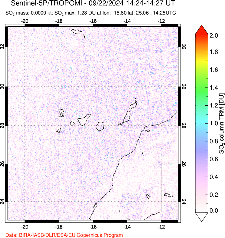 A sulfur dioxide image over Canary Islands on Sep 22, 2024.