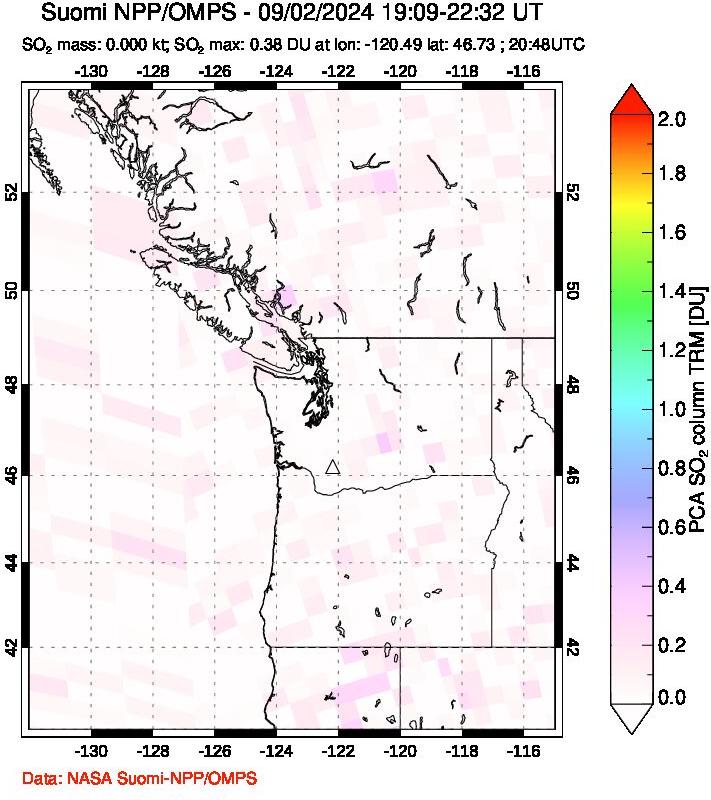 A sulfur dioxide image over Cascade Range, USA on Sep 02, 2024.