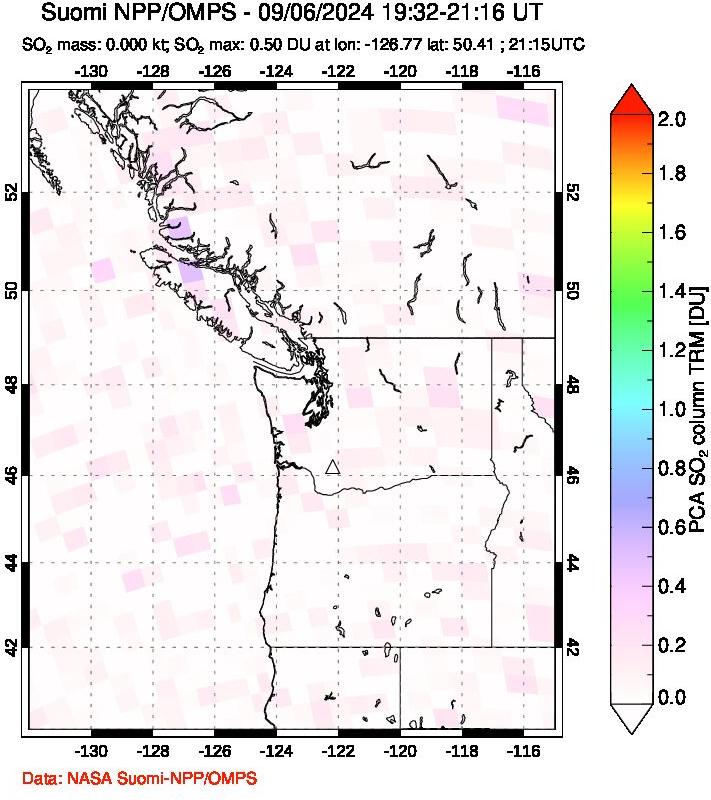 A sulfur dioxide image over Cascade Range, USA on Sep 06, 2024.