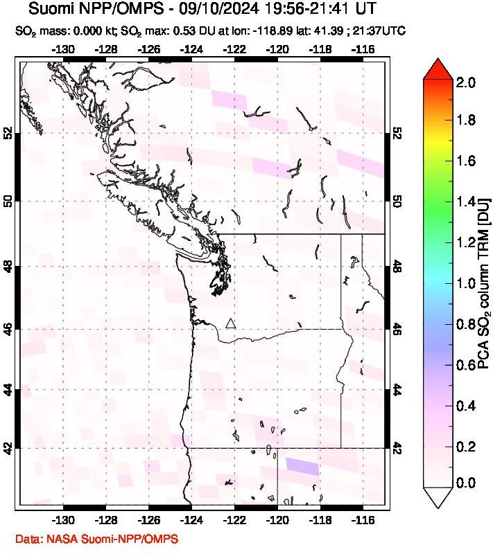 A sulfur dioxide image over Cascade Range, USA on Sep 10, 2024.