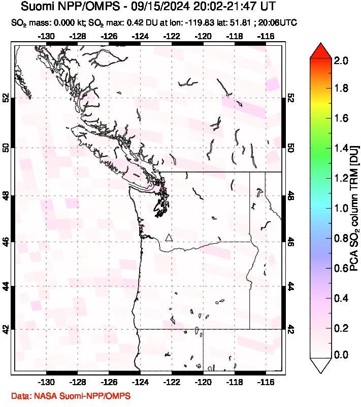 A sulfur dioxide image over Cascade Range, USA on Sep 15, 2024.