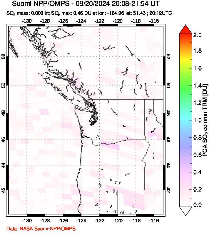 A sulfur dioxide image over Cascade Range, USA on Sep 20, 2024.