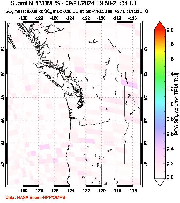 A sulfur dioxide image over Cascade Range, USA on Sep 21, 2024.