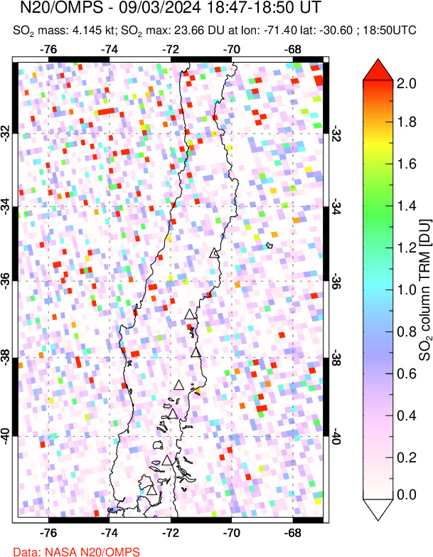 A sulfur dioxide image over Central Chile on Sep 03, 2024.