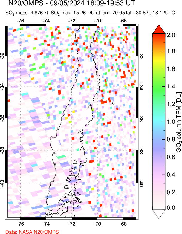 A sulfur dioxide image over Central Chile on Sep 05, 2024.