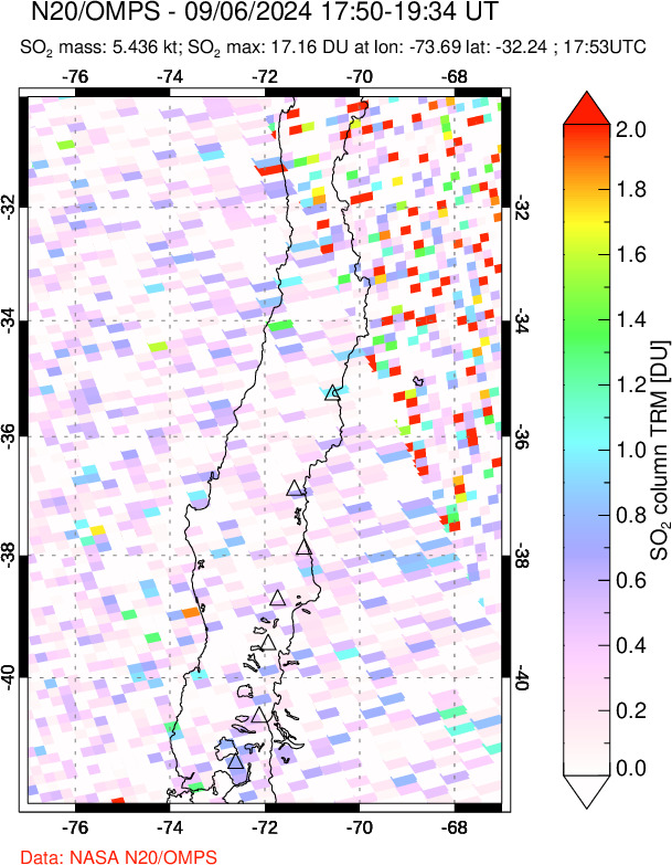 A sulfur dioxide image over Central Chile on Sep 06, 2024.