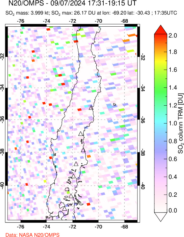 A sulfur dioxide image over Central Chile on Sep 07, 2024.