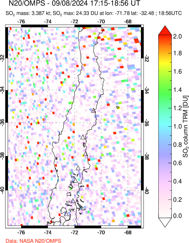 A sulfur dioxide image over Central Chile on Sep 08, 2024.