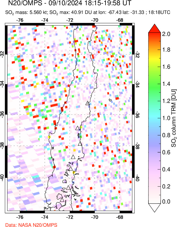 A sulfur dioxide image over Central Chile on Sep 10, 2024.