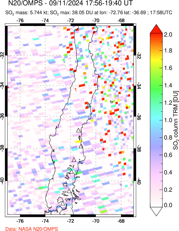 A sulfur dioxide image over Central Chile on Sep 11, 2024.